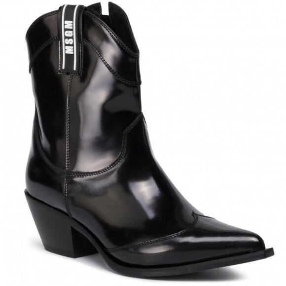 NEW Msgm Tonchetto Women's Glossy Ankle Cowboy Boots Black - Picture 2 of 14